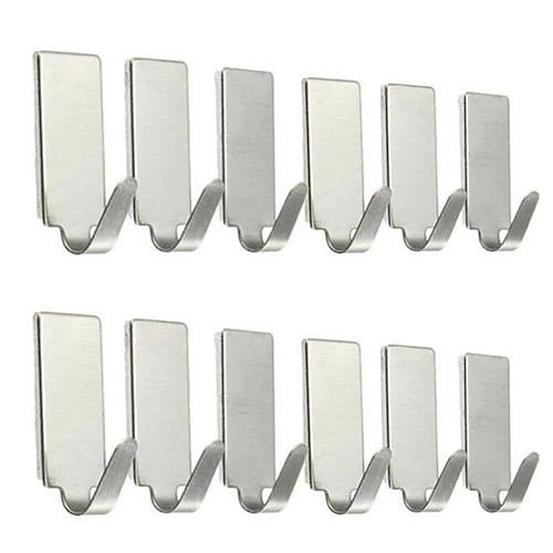 12pcs Silver Self Adhesive Home Kitchen Wall Door Stainless Steel Holder  Hook Hanger for Bathroom Hooks for hanging 2024 - $3.99
