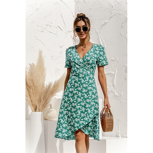 

Women's Casual Dress Midi Dress Green Red Short Sleeve Spring Summer S M L XL XXL