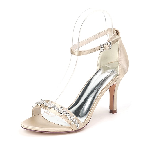 

Women's Wedding Shoes Ankle Strap Heels Wedding Sandals Bridal Shoes Rhinestone Stiletto Heel Open Toe Satin Ankle Strap Solid Colored Black Purple Gold