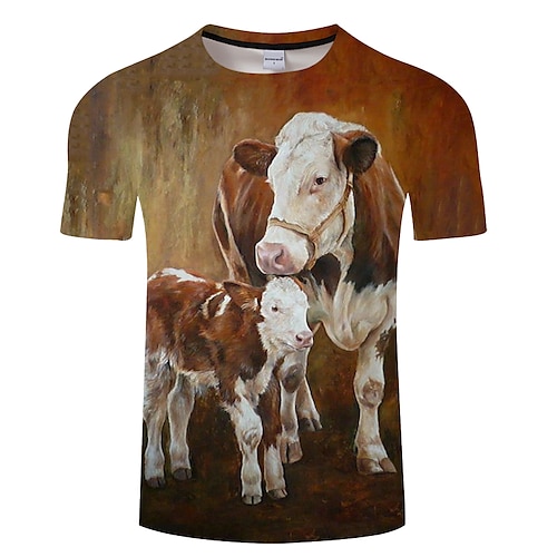 

Men's Unisex T shirt Tee Shirt Tee Animal Graphic Prints Cow Crew Neck Red / White Yellow Rainbow 3D Print Plus Size Casual Daily Short Sleeve 3D Print Print Clothing Apparel Basic Designer Big and