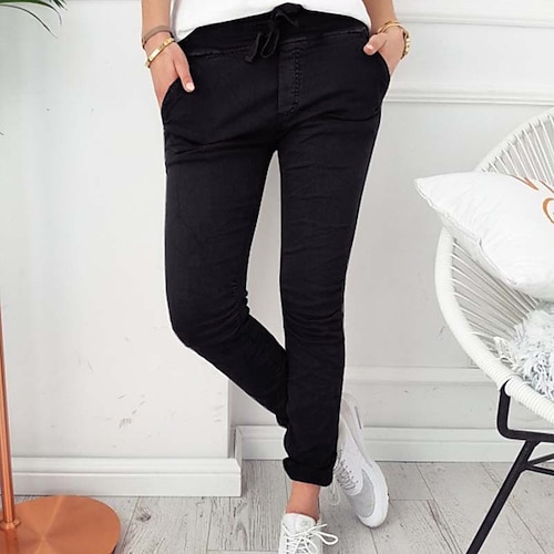 

Women's Skinny Slacks Pants Trousers Cotton Blend Blue Wine Army Green Mid Waist Fashion Streetwear Daily Weekend Pocket Micro-elastic Ankle-Length Comfort Plain S M L XL XXL / Slim
