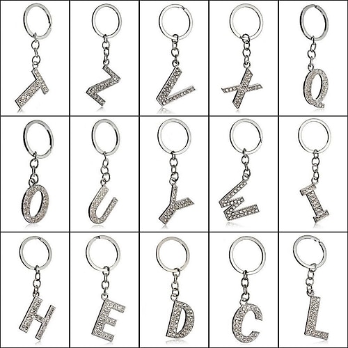 

alphabet keyring a-z initials letter key ring shiny silver key chain