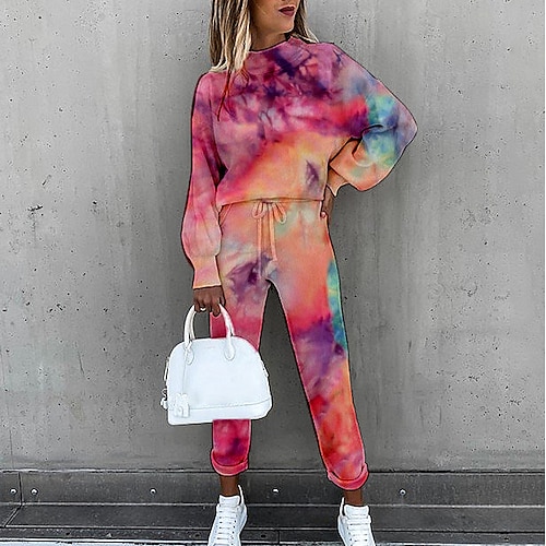 

Mujer Sudadera Chándal Conjuntos de pantalones Activo Básico Rosa Caqui Deporte Diario Tie-dye Estampado Cuello Alto S M L XL XXL