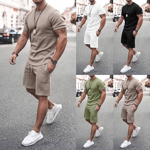

Men's 2 Piece Tracksuit Sweatsuit Casual Athleisure 2pcs Summer Short Sleeve Moisture Wicking Quick Dry Breathable Fitness Gym Workout Running Jogging Training Sportswear Solid Colored White Black