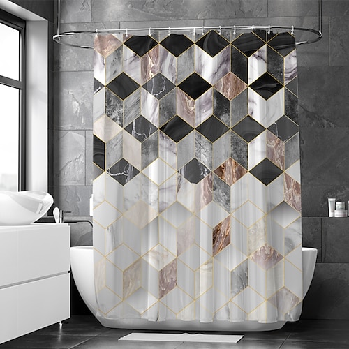 

Shower Curtain With Hooks Suitable For Separate Wet And Dry Zone Divide Bathroom Shower Curtain Waterproof Oil-proof Modern and Geometric