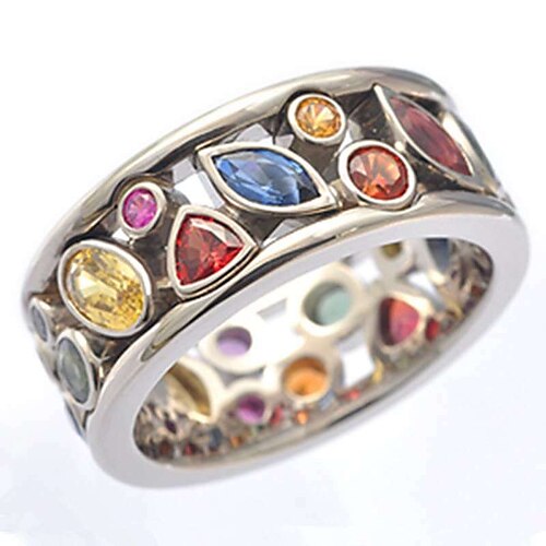 

geometric pattern hollow diamond multicolor ring female simple zircon jewelry