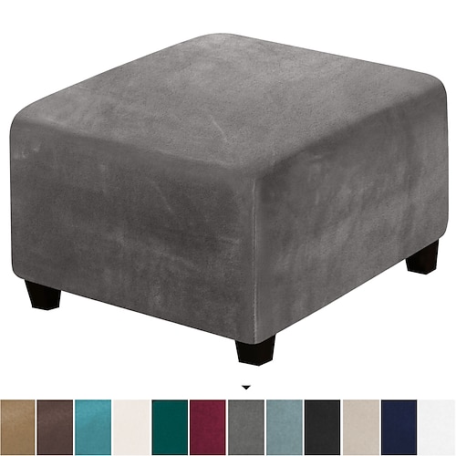 

Stretch Ottoman Cover Slipcover Elastic Footstool Protector Covers Velvet Square White Grey Black Plain Solid Soft Durable Washable
