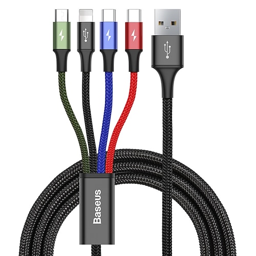 

1 Pack BASEUS Cable 1.2m(4Ft) Micro USB Lightning USB C 3.5 A Braided 4 In 1 Charging Cable For Xiaomi Huawei OnePlus Phone Accessory