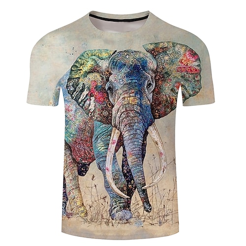 

Men's Unisex T shirt Tee Tee Elephant Graphic Prints Crew Neck Green / Red Green Fuchsia Light Blue Gray 3D Print Plus Size Casual Daily Short Sleeve 3D Print Clothing Apparel Basic Designer Big and