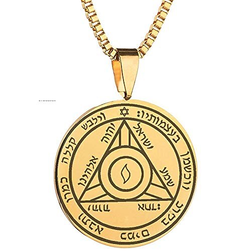 

gold plated detailed engraved fourth pentacle of saturn for defense stainless steel polished talisman pendant necklace