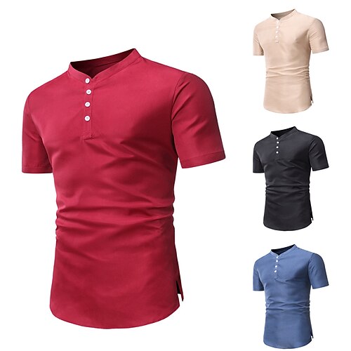 

Homens Camiseta Camisa Henley Côr Sólida Henley Azul Cáqui Vermelho Preto Rua Casual Manga Curta Botão para baixo Roupa Básico Casual Clássico Grande e Alto / Verão