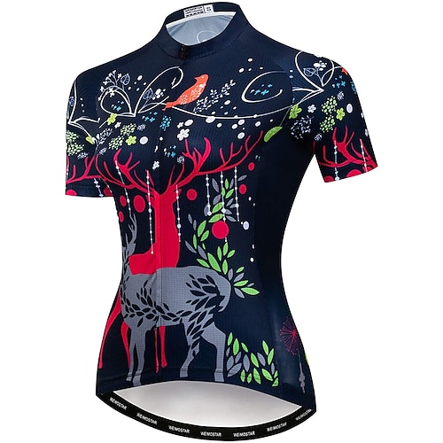 

21Grams Women's Cycling Jersey Short Sleeve Bike Jersey Top with 3 Rear Pockets Mountain Bike MTB Road Bike Cycling Fast Dry Breathable Quick Dry Moisture Wicking Dark Blue Floral Botanical Polyester