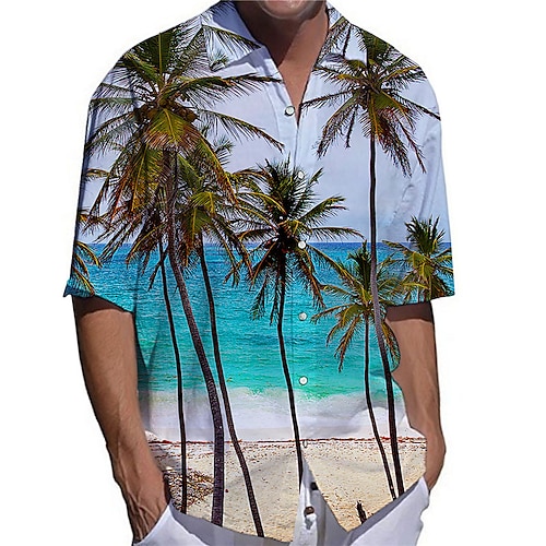 

Men's Shirt Graphic Shirt Coconut Tree Scenery Turndown White 3D Print Plus Size Outdoor Casual Short Sleeve 3D Print Button-Down Clothing Apparel Fashion Streetwear Designer Casual / Sports