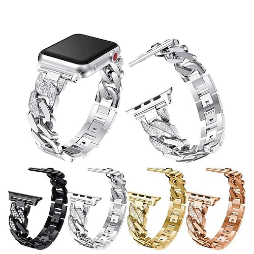 

1PC Smart Watch Band for Apple iWatch 38/40/41mm 42/44/45/49mm Series 8 7 6 5 4 3 2 1 SE Stainless Steel Zinc alloy Rhinestone Smartwatch Strap Luxury Bracelet Bling Diamond Metal Band Jewelry