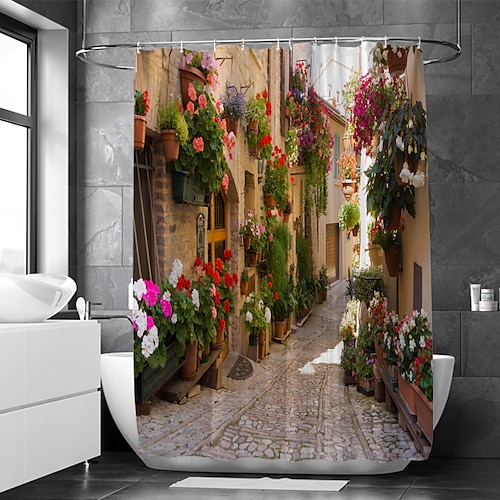 

Shower Curtain With Hooks Suitable For Separate Wet And Dry Zone Divide Bathroom Shower Curtain Waterproof Oil-proof Modern and House and Landscape