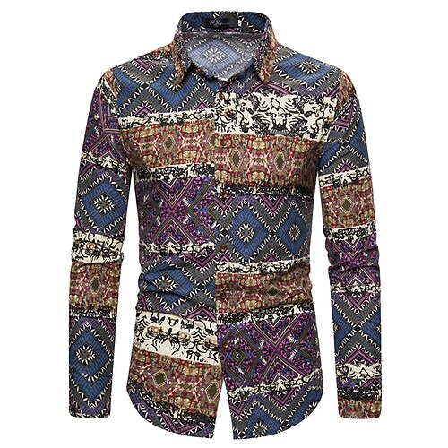 

Men's Shirt Print Graphic Prints Classic Collar Street Casual Print Long Sleeve Tops Fashion Yellow