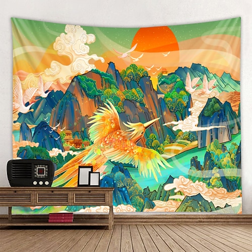 

Oil Painting Style Wall Tapestry Wall Hanging Art Deco Blanket Curtain Hanging at Home Bedroom Living Room Decoration Dragon Tiger Mountain Painting