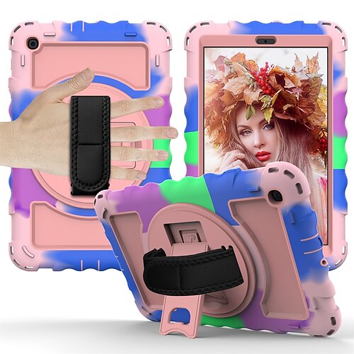 

Tablet Case Cover For Samsung Galaxy Tab A 10.1 A7 A 8.0"" 360° Rotation Handle Shoulder Strap With Stand Tile Camouflage Solid Colored TPU