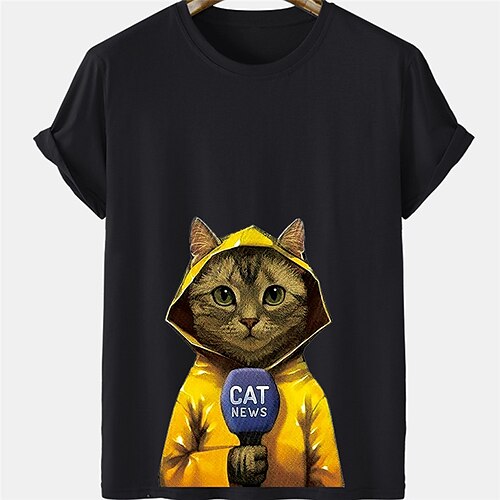 

Men's Unisex T shirt Tee Tee Cat Crew Neck Khaki Gray White Black Print Plus Size Casual Short Sleeve Clothing Apparel Designer Big and Tall Esencial / Summer / Summer