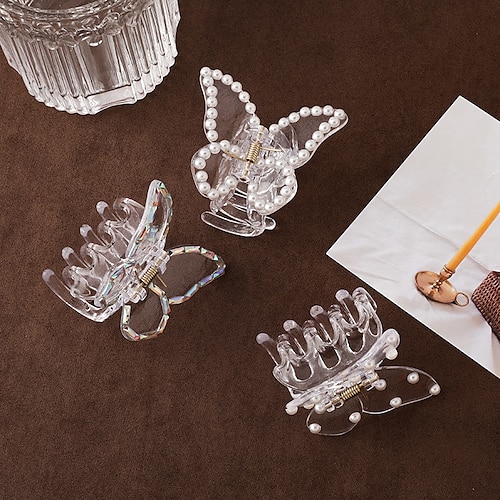 

romantic fairy butterfly hairpin grabbing the back of the head half-tie hair rhinestone hair grab temperament wild pearl transparent hairpin