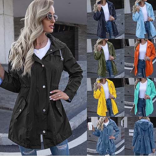 

Women's Rain Poncho Hiking Raincoat Waterproof Hiking Jacket Summer Outdoor Solid Color Waterproof Windproof Quick Dry Lightweight Hoodie Poncho Top Full Length Hidden Zipper Fishing Climbing Running