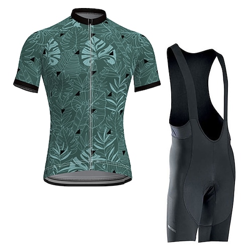 

21Grams Men's Cycling Jersey with Bib Shorts Short Sleeve Forest Green Bike Back Pocket Polyester Elastane Sports Patterned Funny Clothing Apparel