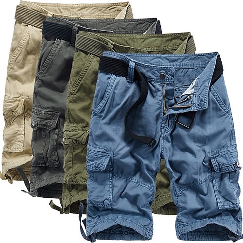 

Men's Cargo Shorts Leg Drawstring Multi Pocket Multiple Pockets Solid Color Breathable Outdoor Knee Length Casual Daily Streetwear Stylish ArmyGreen Khaki Inelastic