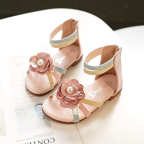 

Sandalias para niña, zapatos de vestir, zapatos romanos, zapatos de princesa transpirables de pu, zapatos informales con cremallera para diario, flor marfil, otoño y verano