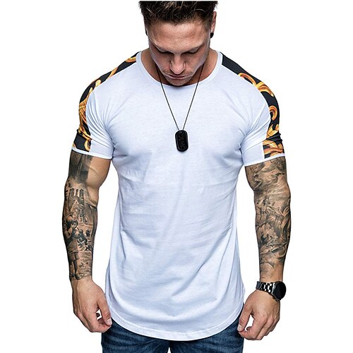 

Herren T Shirt Farbblock Rundhalsausschnitt Weiß Casual Täglich Kurzarm Patchwork Bekleidung Baumwolle Sport Modisch Leicht Groß und hoch / Sommer