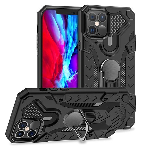 

Rugged Armor Phone Case For iPhone 13 12 Pro Max 11 SE 2020 X XR XS Max 8 7 Metal Ring Bracket Protection PC Back Cover