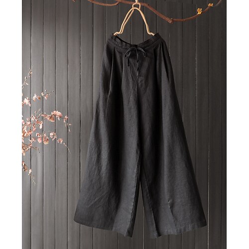 

Women's Plus Size Pants Wide Leg Pocket Plain Vacation Causal Daily No Waist Full Length Fall Spring dark brown Magenta Hemp color L XL XXL 3XL 4XL / Cotton