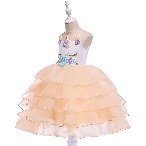 

Fairytale Princess Unicorn Flower Girl Dress Tulle Dresses Tutus Girls' Movie Cosplay Cosplay Halloween Yellow Rosy Pink Blue Dress Halloween Carnival Masquerade Polyester