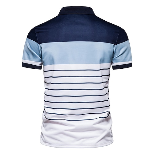 Men's Golf Shirt Tennis Shirt Striped Collar Turndown Casual Daily Short Sleeve Tops Fashion Black Navy Blue