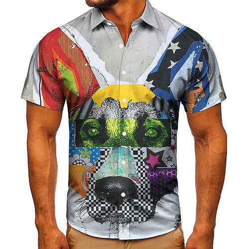 

Men's Shirt Summer Hawaiian Shirt Dog Graphic Prints Graffiti Turndown Gray Street Casual Short Sleeves Button-Down Print Clothing Apparel Tropical Fashion Hawaiian Designer