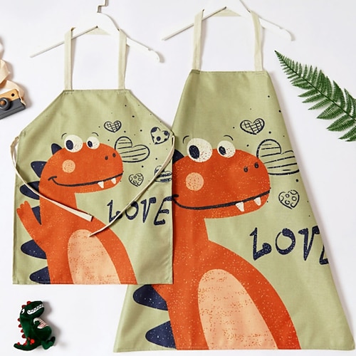 

Mommy and Me Cute Dinosaur Letter Pattern Print Aprons Family Time Mom daughter Matching Outfits