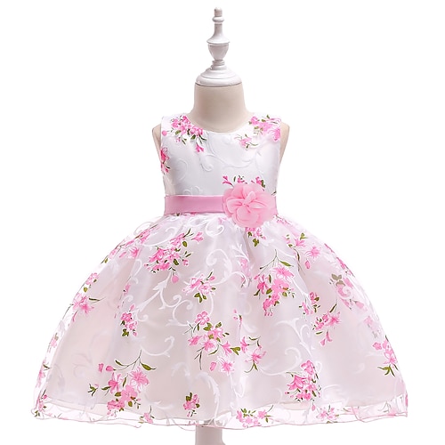 Vestido de flores bordado para niñas, vestido de tul de princesa con estampado floral para fiesta, lazo floral en capas, encaje rosa blanco, tul, algodón, sin mangas, vestidos vintage de moda de 2 a