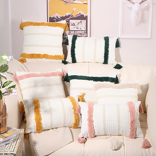 

Cushion Cover Color Tufted Three-dimensional Embroidery Tassel Sofa Cushion Cover Outdoor Cushion Patio Throw Pillow Covers for Garden Farmhouse Bench Couch