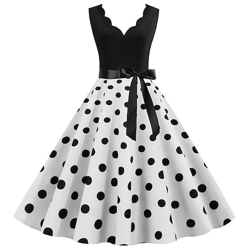 Black Polka Dot Summer Dress Polyester Size Small Vintage 80's Black Polka Dot Circle Dress