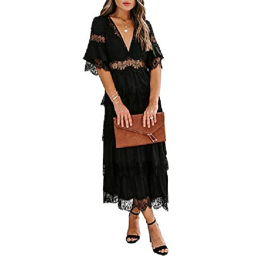 

Women's Casual Dress Midi Dress Black Pink White Short Sleeve Pure Color V Neck S M L XL XXL