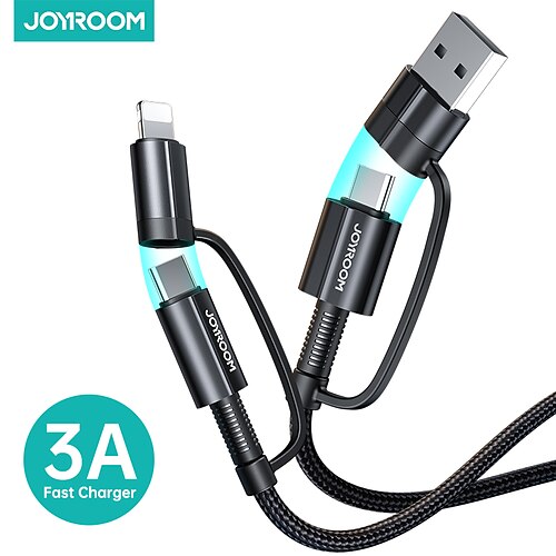 

1 Pack Joyroom Multi Charging Cable 6ft 3.9ft USB A to Type C / Micro / IP 3 A Charging Cable Fast Charging High Data Transfer Durable 4 in 1 For Macbook iPad Samsung Phone Accessory