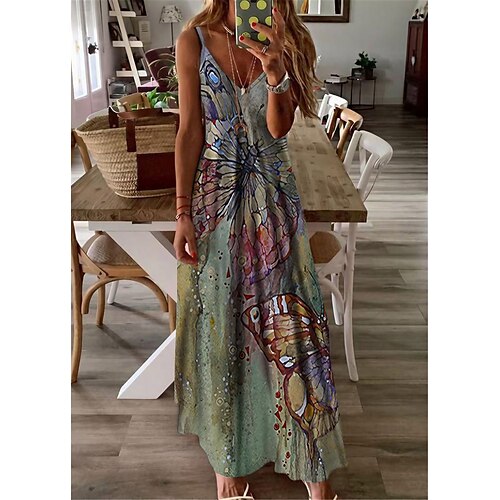 

abito lungo da donna maxi abito grigio senza maniche stampa animalier primavera estate scollo a V s m l xl xxl 3xl