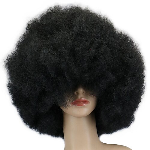 

QQXCAIW 200g Super Big Short Culry Cosplay Party Black Dance Afro Wigs Synthetic