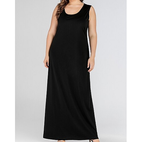 

kvinders plus size æble formet kjole t-shirt kjole tee kjole ensfarvet rund hals ærmeløs forår sommer afslappet maxi lang kjole feriekjole normal pasform