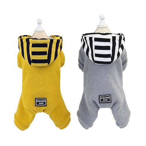

Dog Cat Coat Hoodie Stripes Solid Colored Adorable Cute Dailywear Casual / Daily Winter Dog Clothes Puppy Clothes Dog Outfits Warm Gray Yellow Costume for Girl and Boy Dog Padded Fabric S M L XL XXL