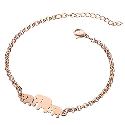 

stainless steel happy elephant family elephant mother and child link bracelet (rose gold)