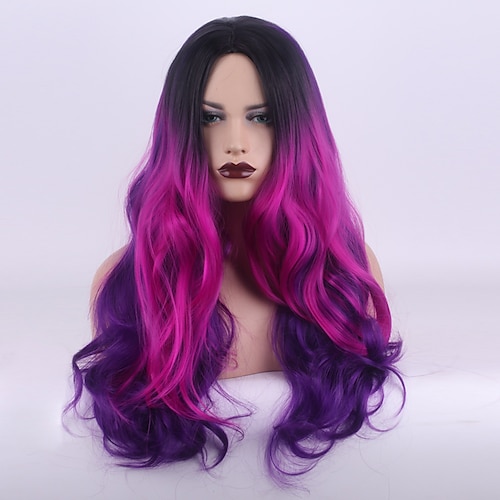 

Purple Wigs for Women Synthetic Wig Deep Wave Middle Part Wig Medium Length A43 Synthetic Hair Women's Cosplay Middle Part Party Purple