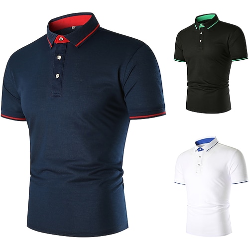 

Men's Collar Polo Shirt Golf Shirt Tennis Shirt Color Block Collar Turndown Navy Blue White Black non-printing Casual Daily Short Sleeve Patchwork Clothing Apparel Basic / Summer / Summer / Slim