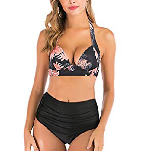 

Women's Swimwear Bikini 2 Piece Plus Size Swimsuit High Waist Push Up for Big Busts Print Solid Color RETRO Flamingo Black cherry White cherry Big orange flower Bathing Suits New Casual Fashion