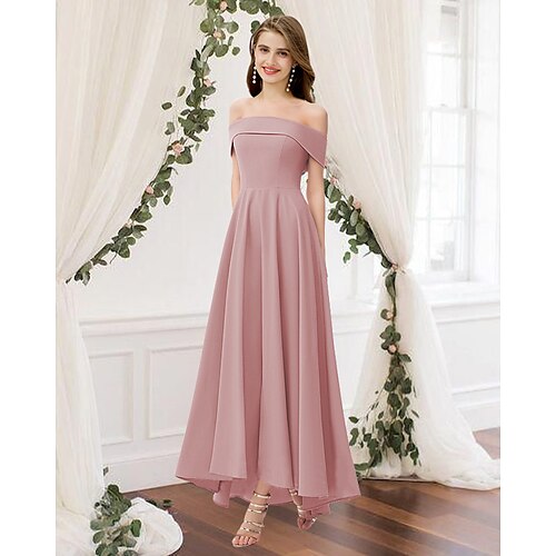 

A-Line Bridesmaid Dress Off Shoulder Sleeveless Elegant Floor Length Chiffon with Pleats 2022