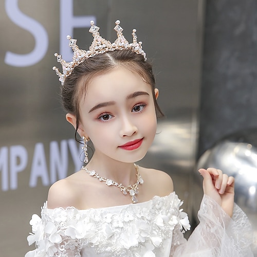 

Kids Baby Girls' Crown Headdress Princess Cute Birthday Gold Suit Hair Accessories Host Catwalk Elementary School Girl Accessories